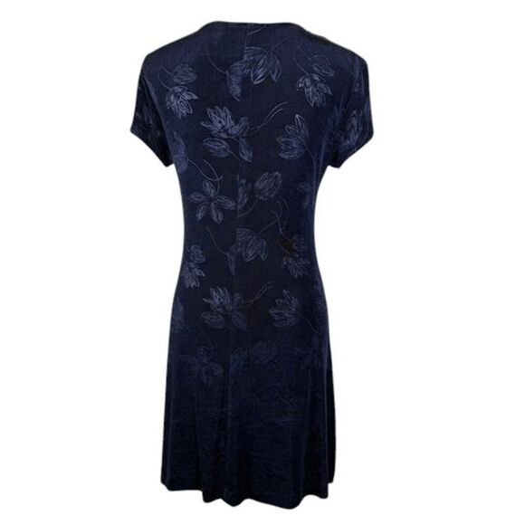 Betsy & Adam Vintage Pullover Sheath Dress Navy Blue Laser Floral Design Size 8 - Picture 3 of 10